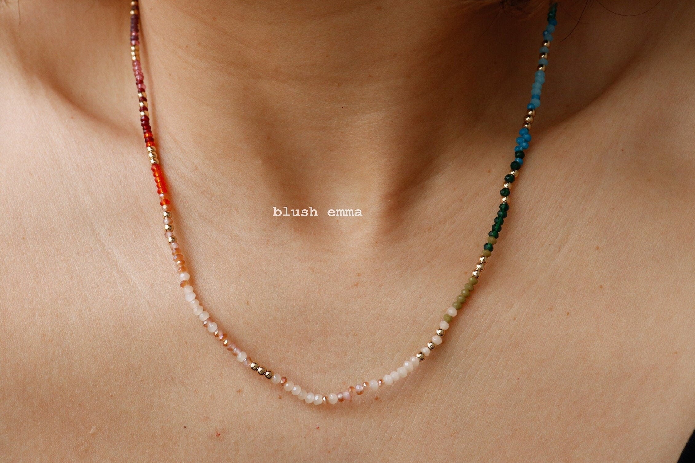 Blushemma Colorful Ombre Rainbow Small Crystal Full Beaded Necklace
