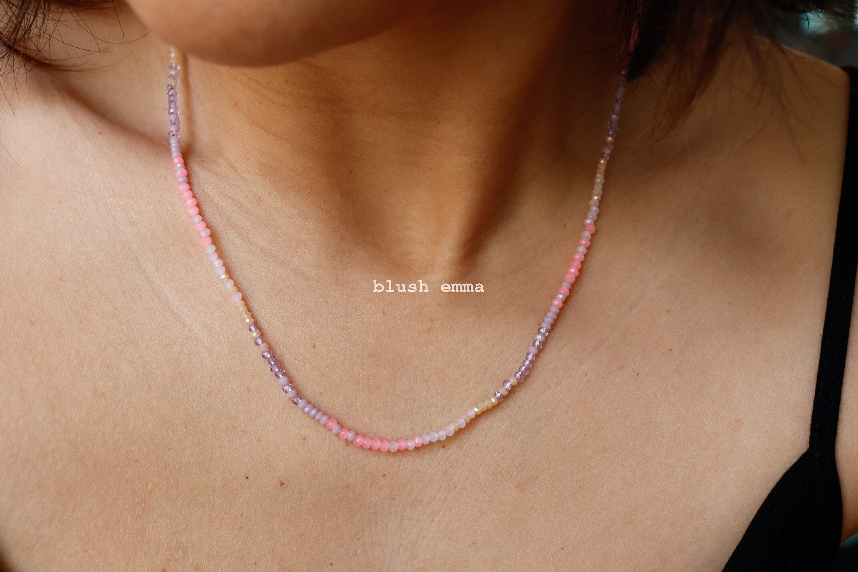 Bright Pink Lilac Ombre Beaded Necklace