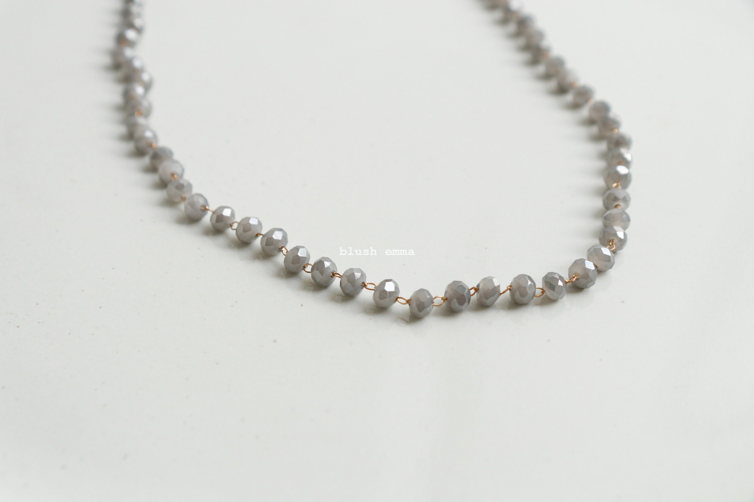 Gray Crystal Glass Beaded Choker Necklace