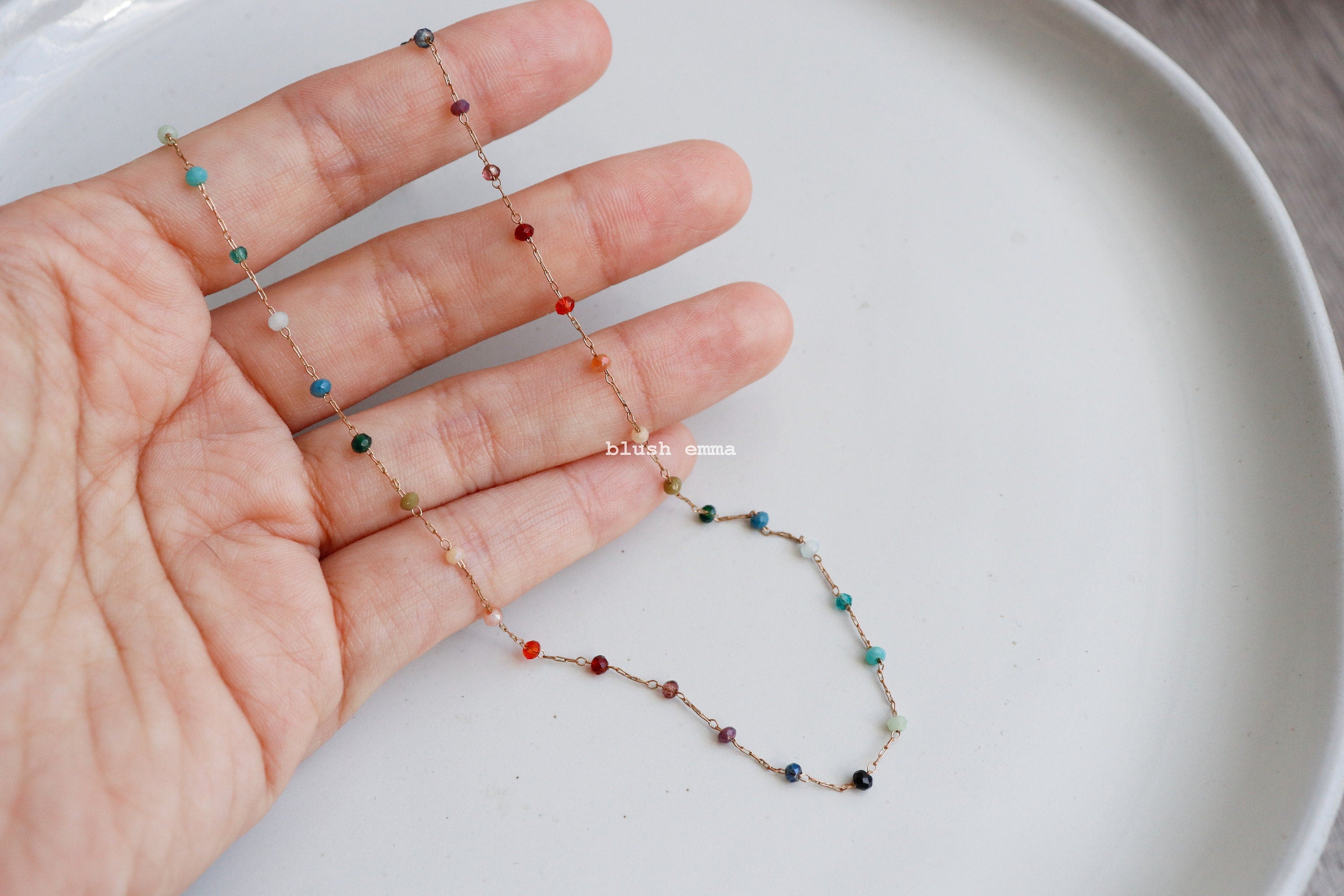 Blush Emma Spaced Out Dark Rainbow Small Crystal Beaded Necklace