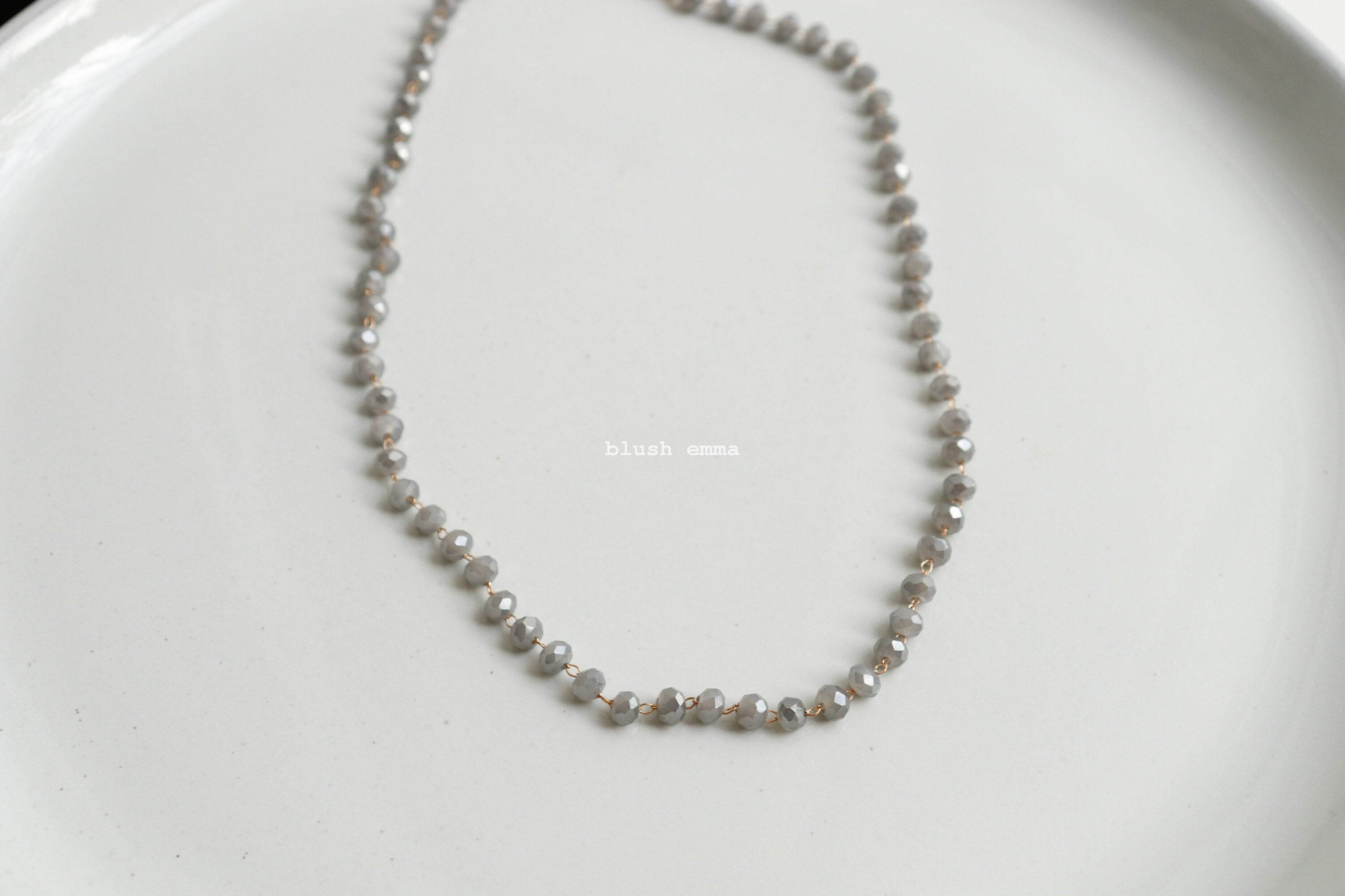 Gray Crystal Glass Beaded Choker Necklace