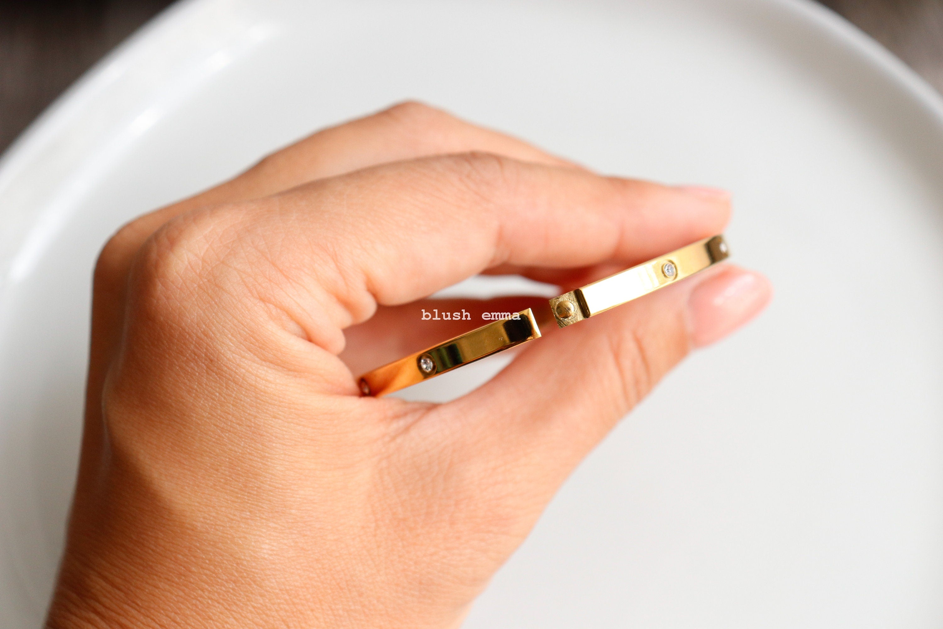 Stainless Rhinestone Paved Oval Cuff Latch Bangle Bracelet