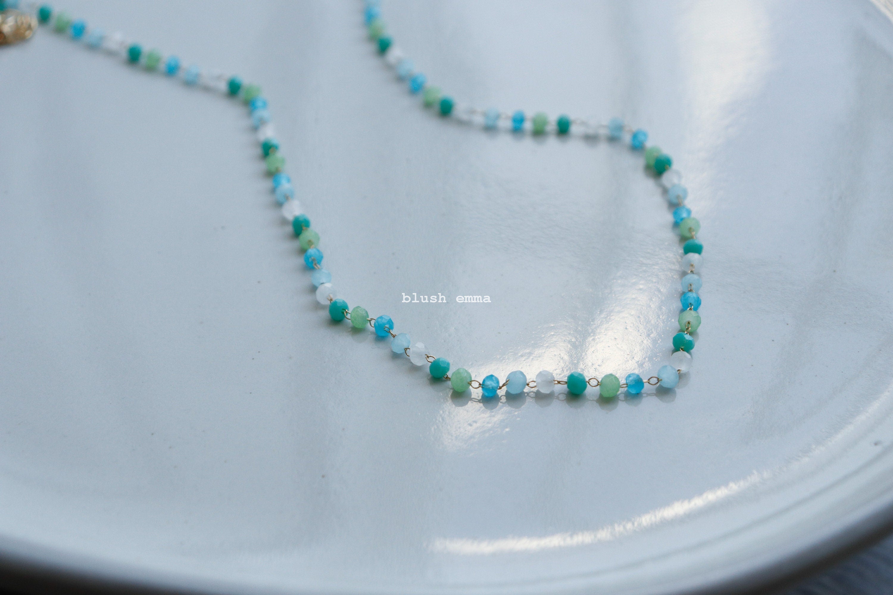 Aqua Blue Lime 3mm Crystal Beaded Necklace