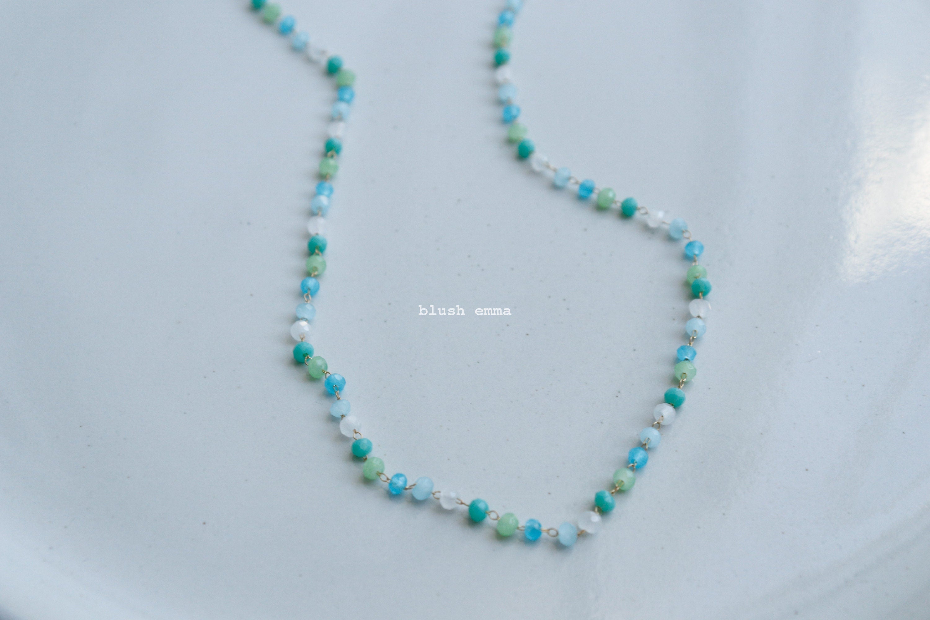 Aqua Blue Lime 3mm Crystal Beaded Necklace