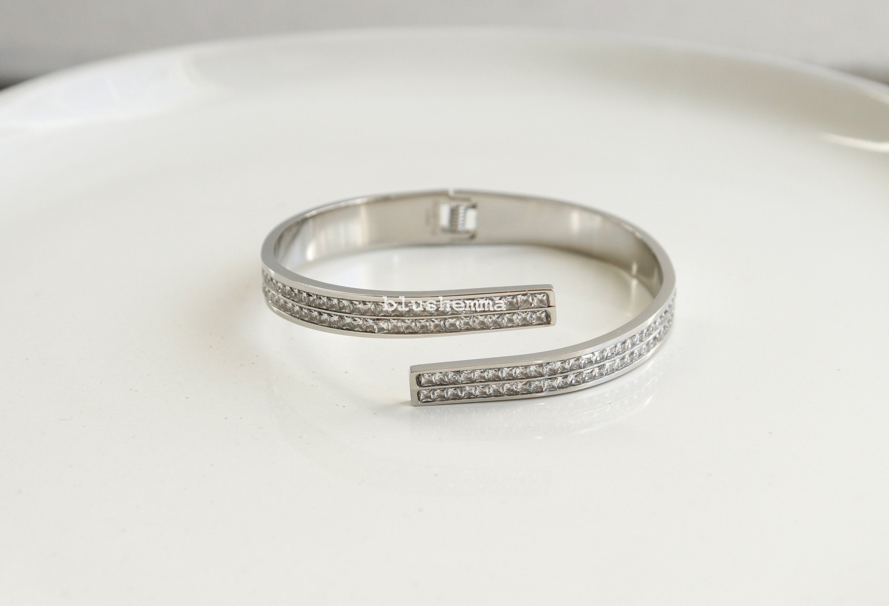 Rhinestone Paved Open Criss Cross Cuff Bangle Bracelet