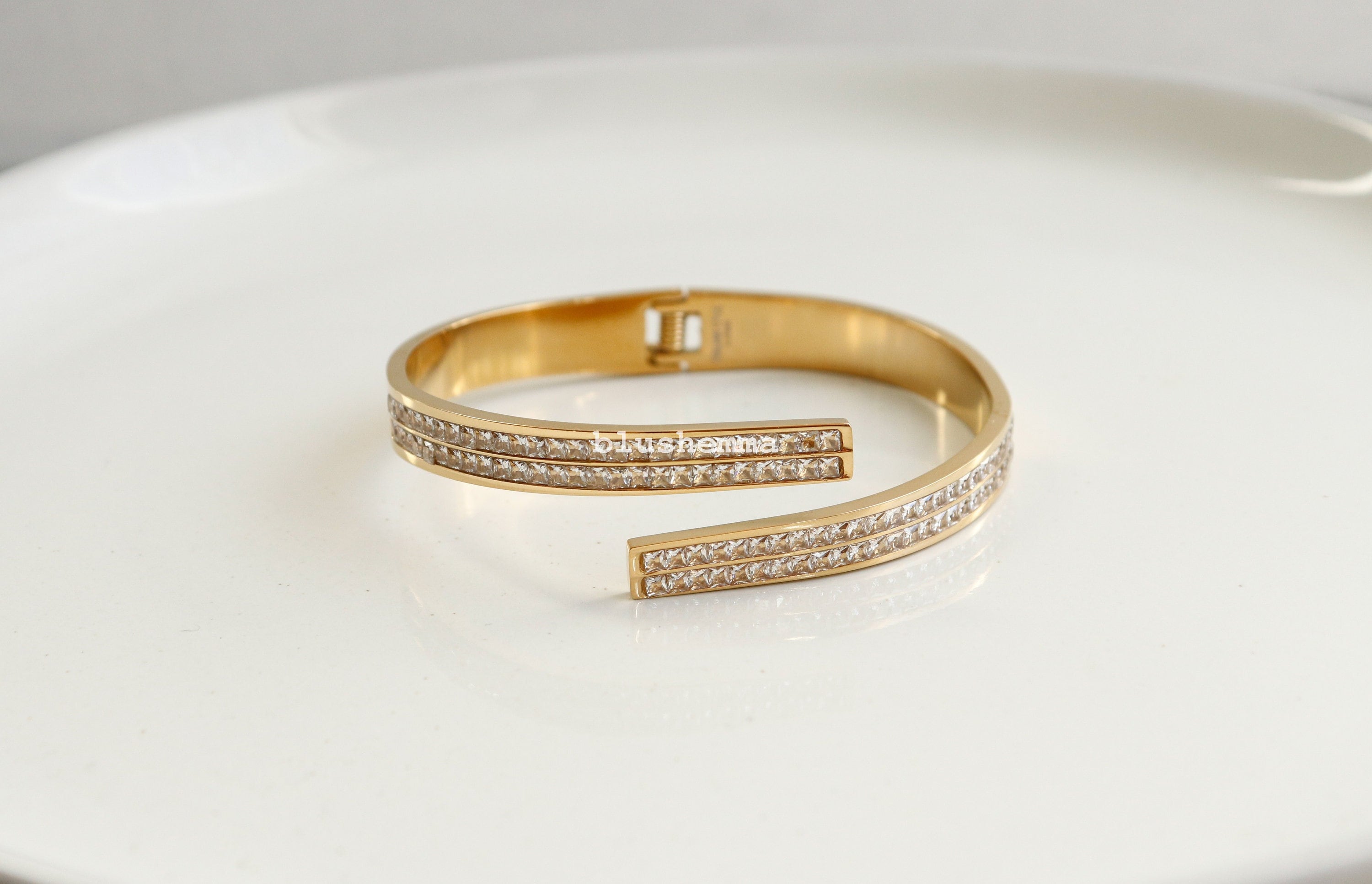 Rhinestone Paved Open Criss Cross Cuff Bangle Bracelet