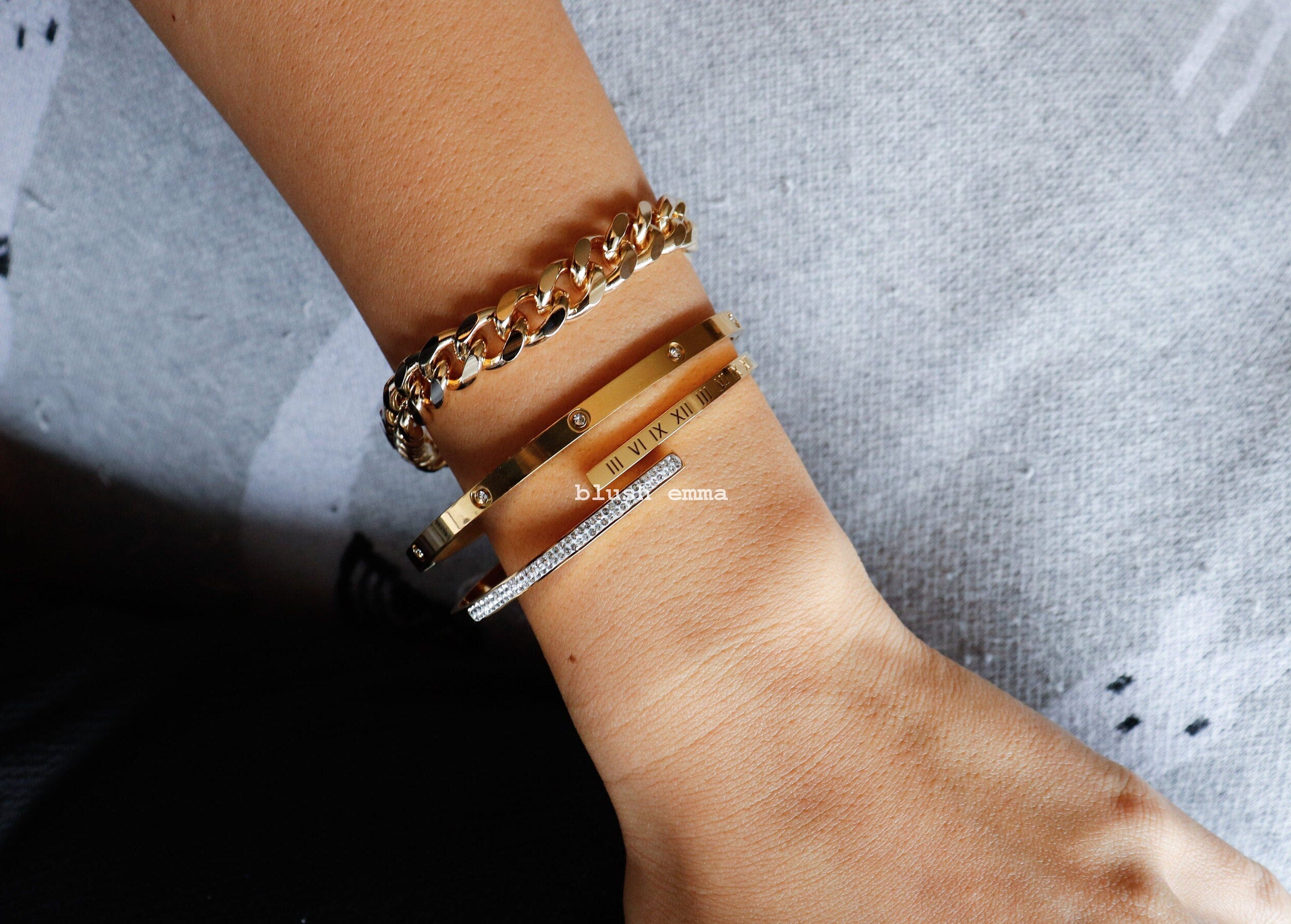 Stainless Rhinestone Paved Oval Cuff Latch Bangle Bracelet