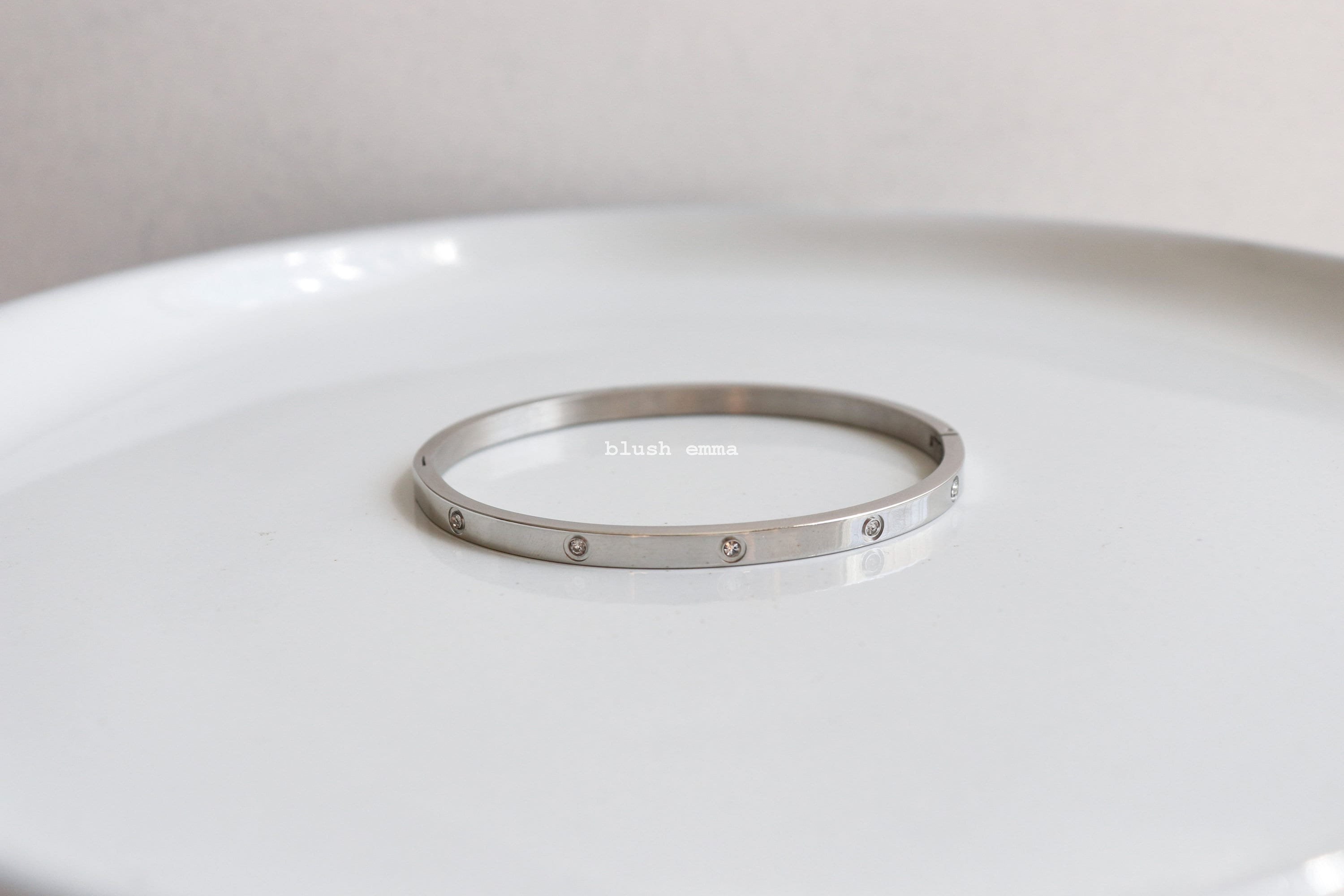 Stainless Rhinestone Paved Oval Cuff Latch Bangle Bracelet