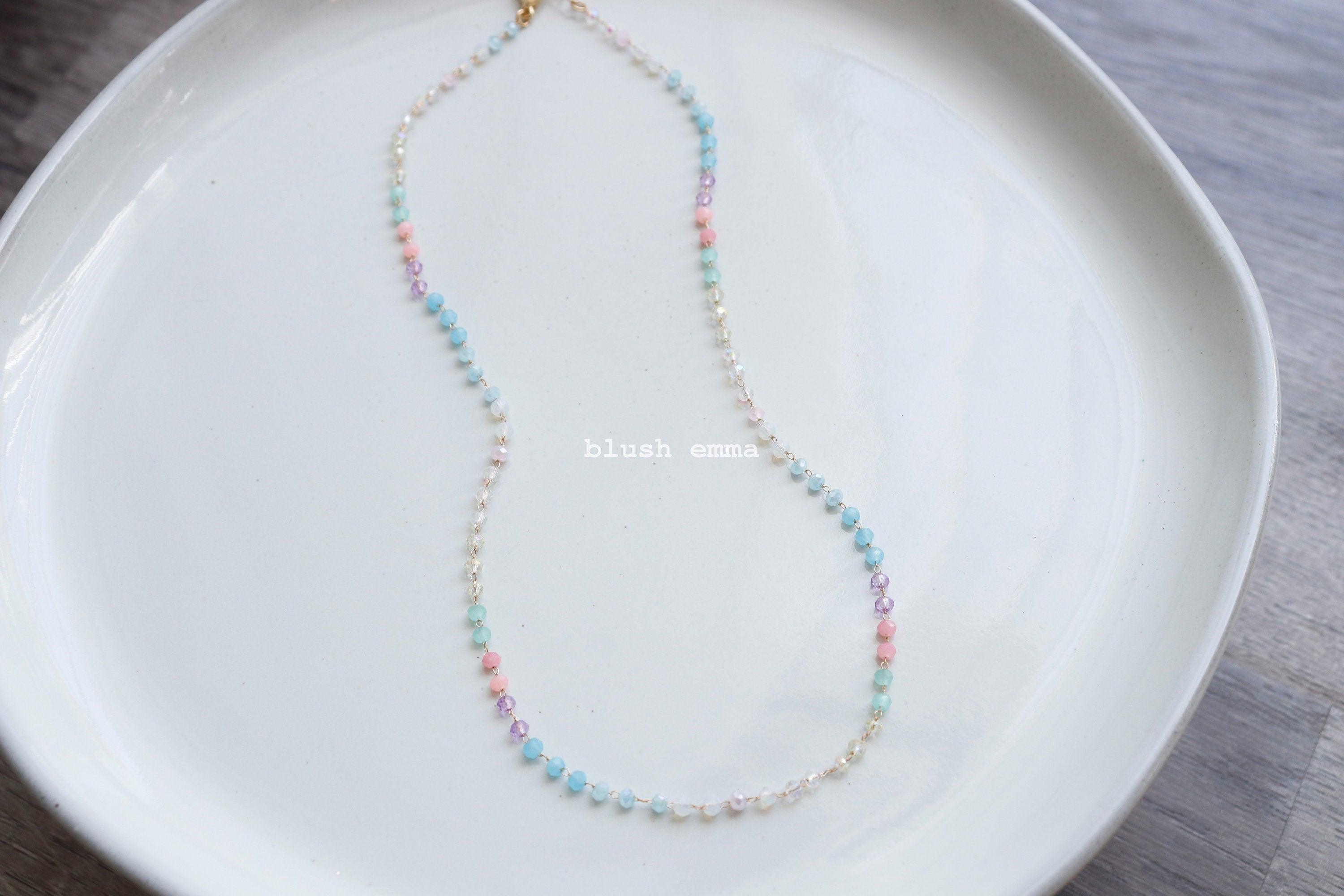 Iridescent Mixed Pastel Crystal Glass Beaded Necklace