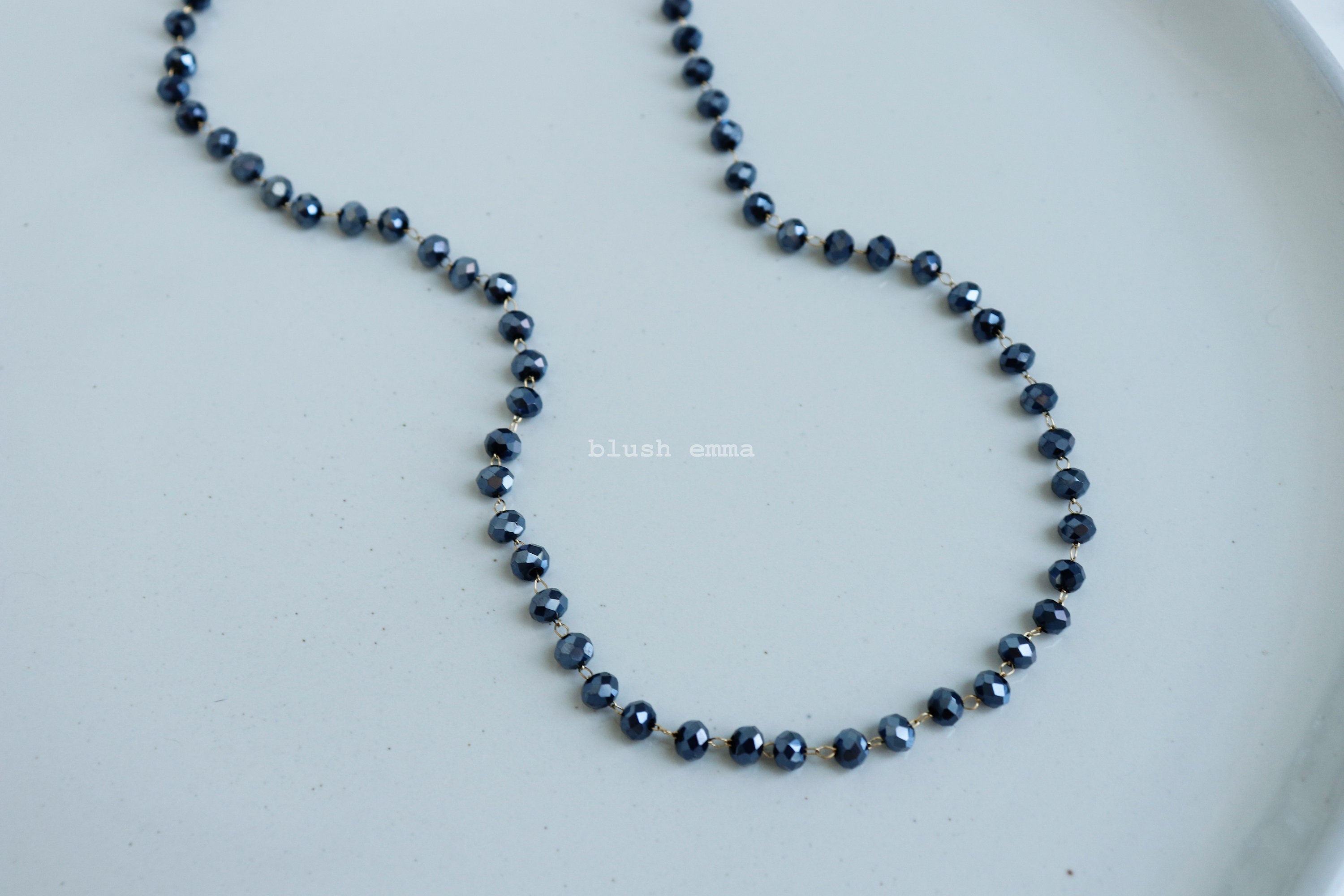 Black Shiny Crystal Glass 4mm Beaded Necklace