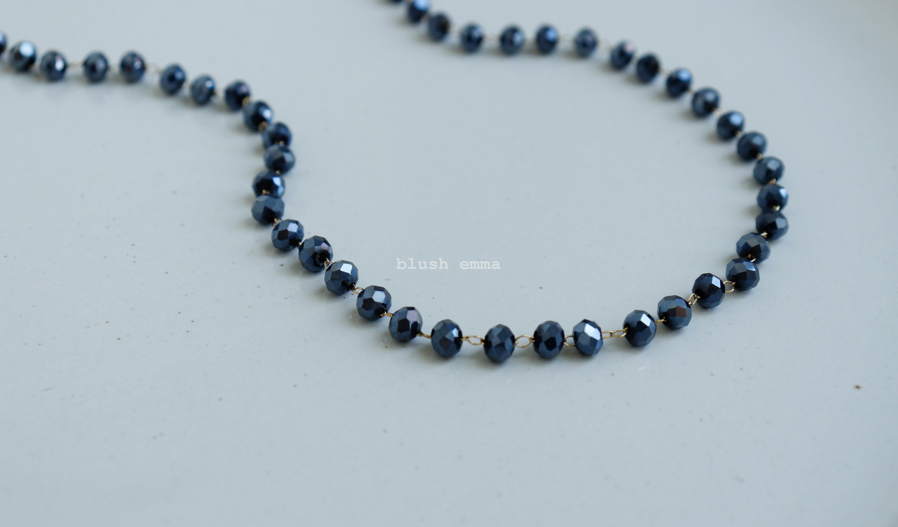 Black Shiny Crystal Glass 4mm Beaded Necklace