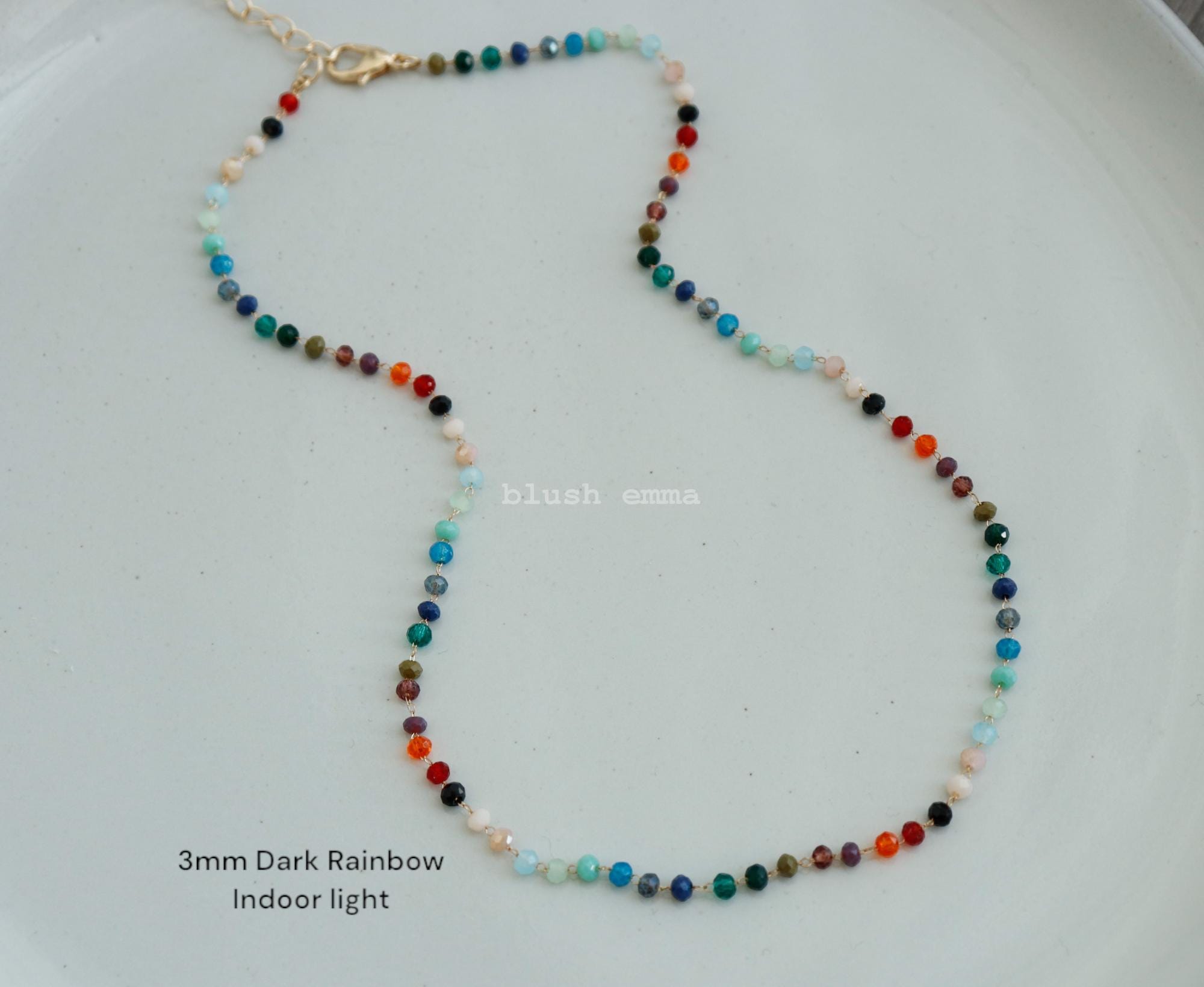 Blushemma Colorful Rainbow 3mm Crystal Glass Beaded Necklace