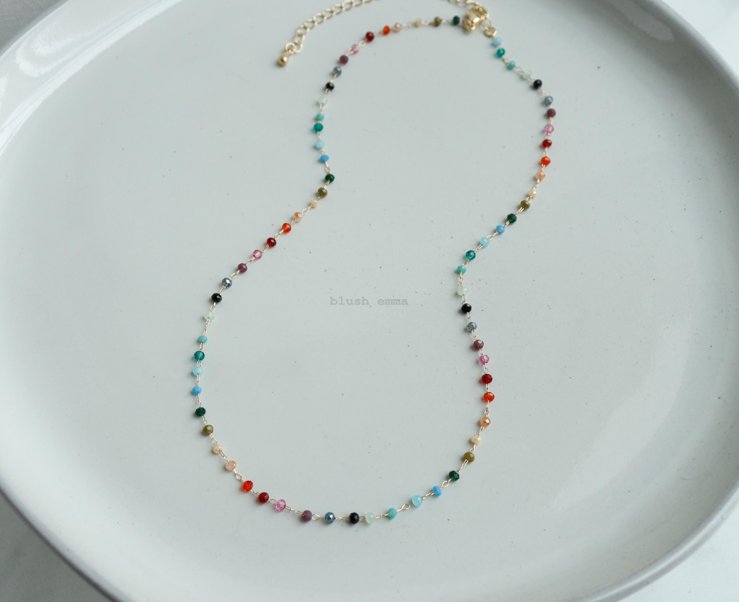 Blushemma Colorful Rainbow Small Crystal Beaded Necklace