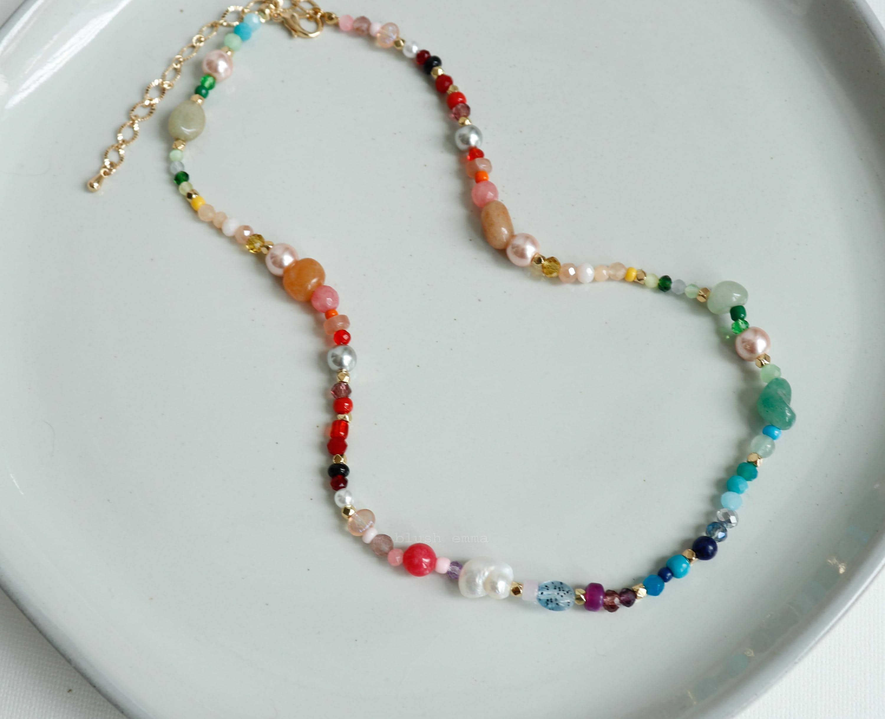 Colorful Mixed Gem Rainbow Beaded Necklace