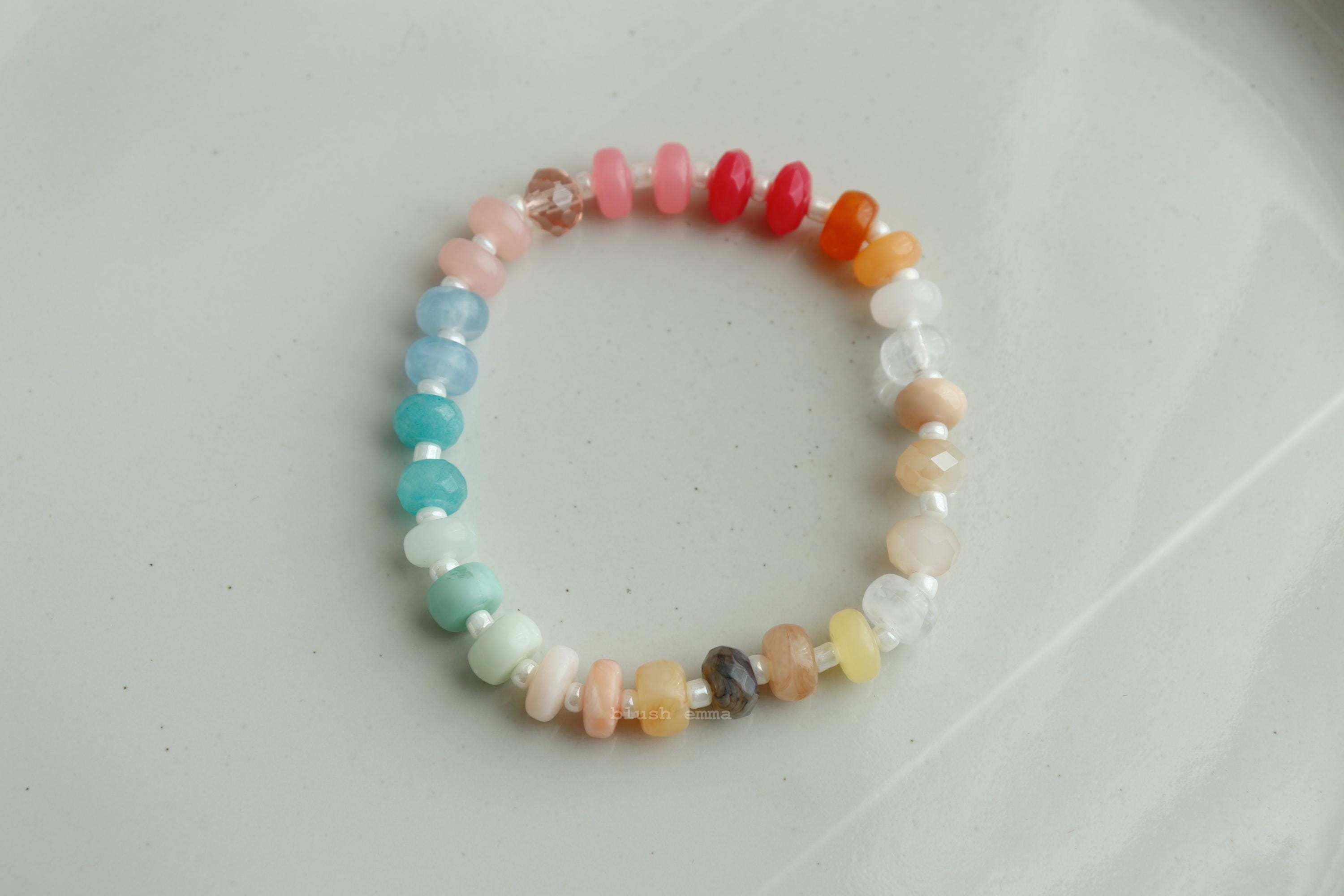 Pastel Rainbow Mixed Material Beaded Rondelle Bracelet