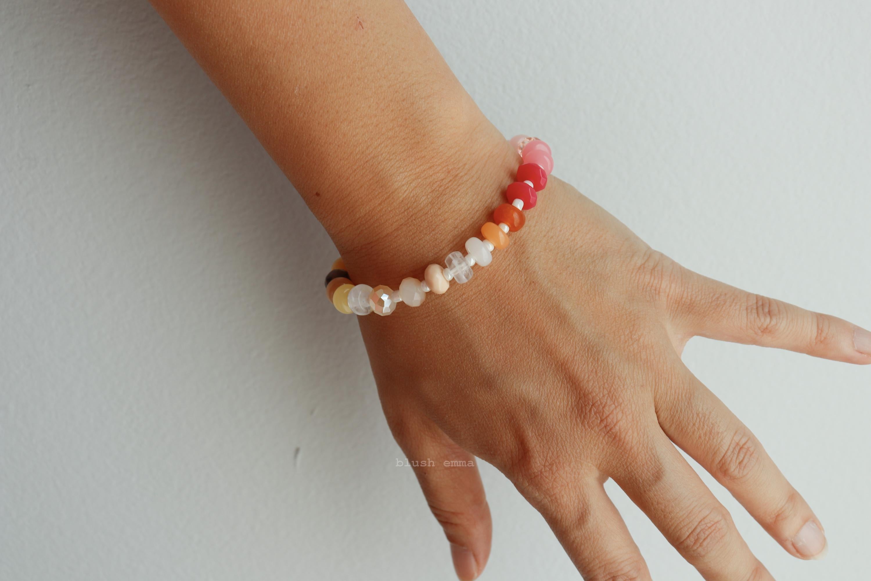 Pastel Rainbow Mixed Material Beaded Rondelle Bracelet