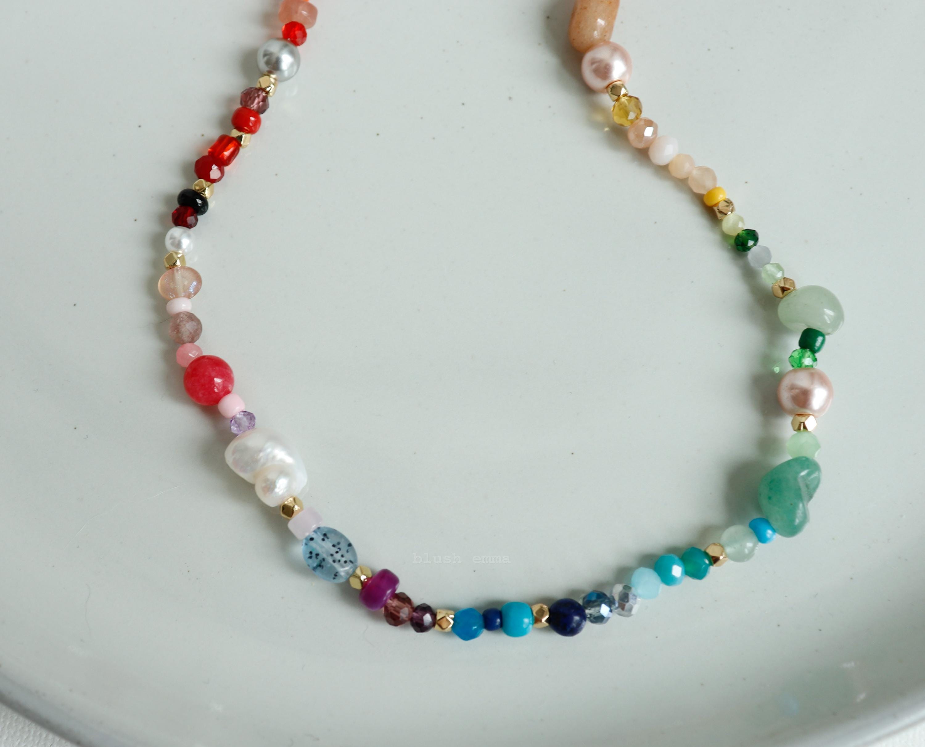Colorful Mixed Gem Rainbow Beaded Necklace