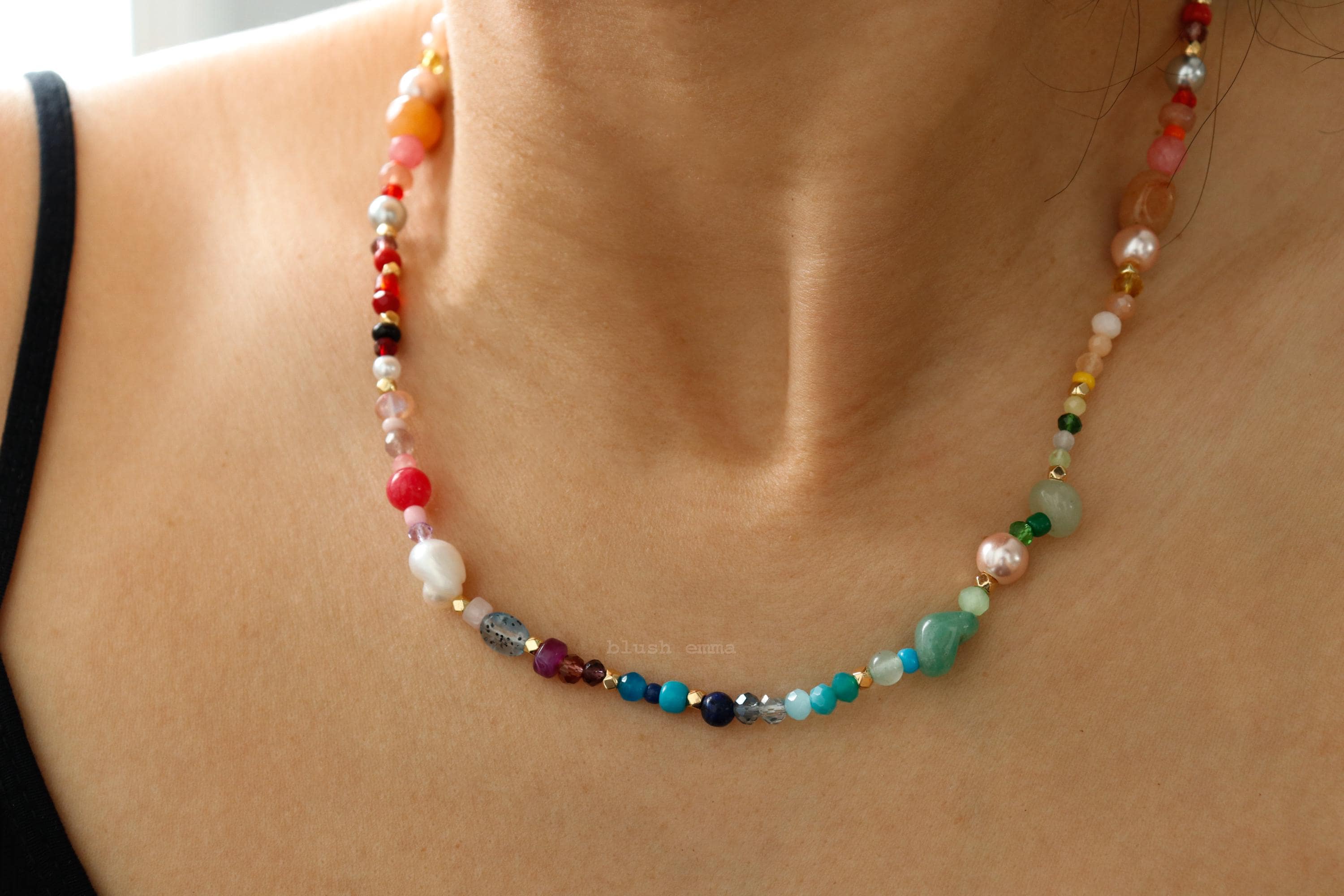 Colorful Mixed Gem Rainbow Beaded Necklace