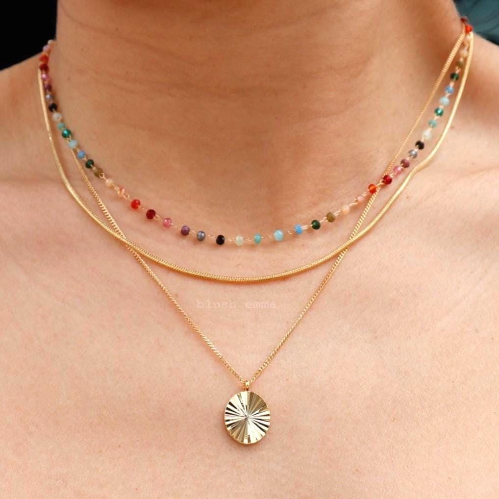 Blushemma Colorful Rainbow Small Crystal Beaded Necklace