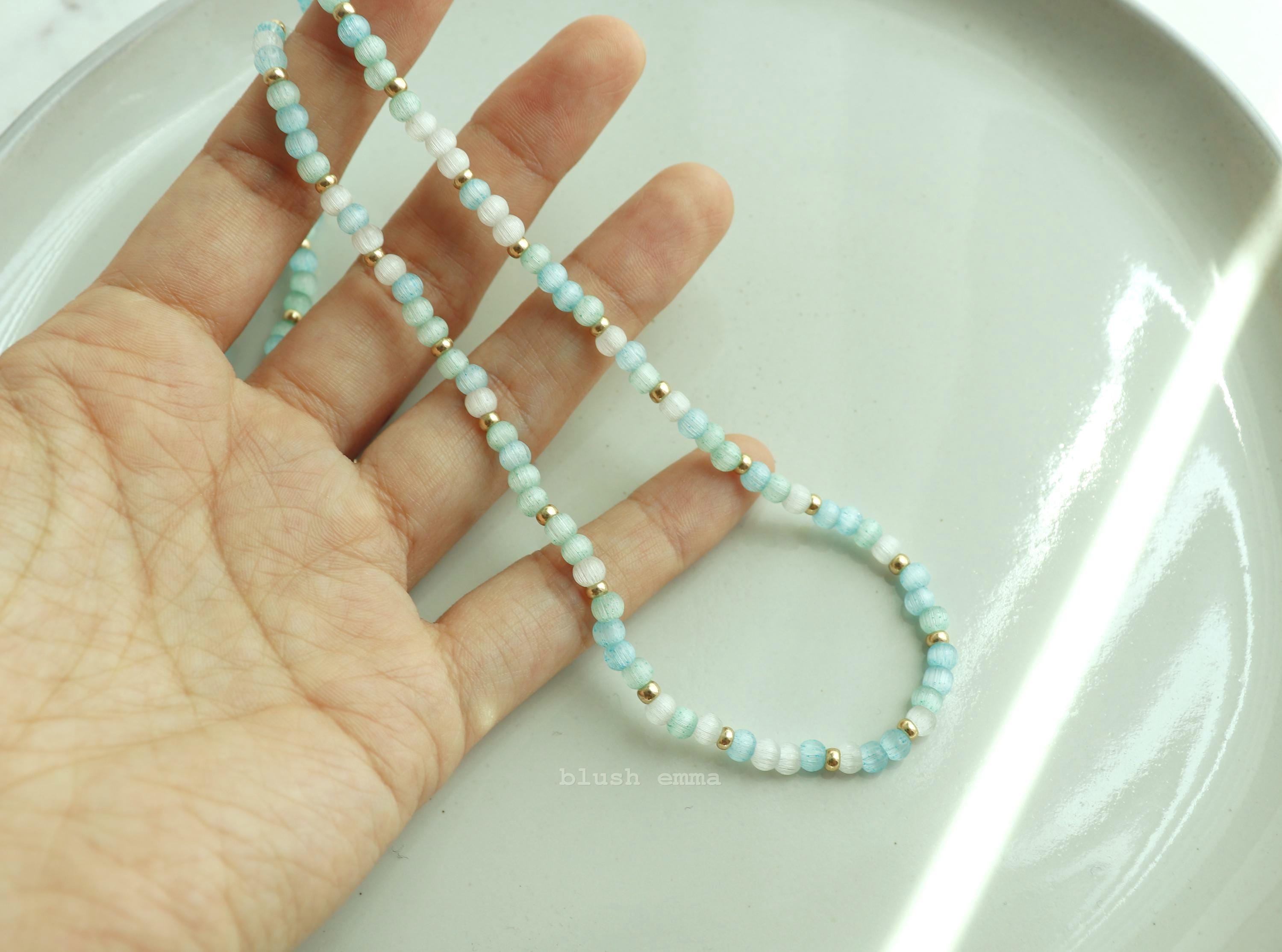 Translucent Aqua Boho Ombre Beaded Necklace