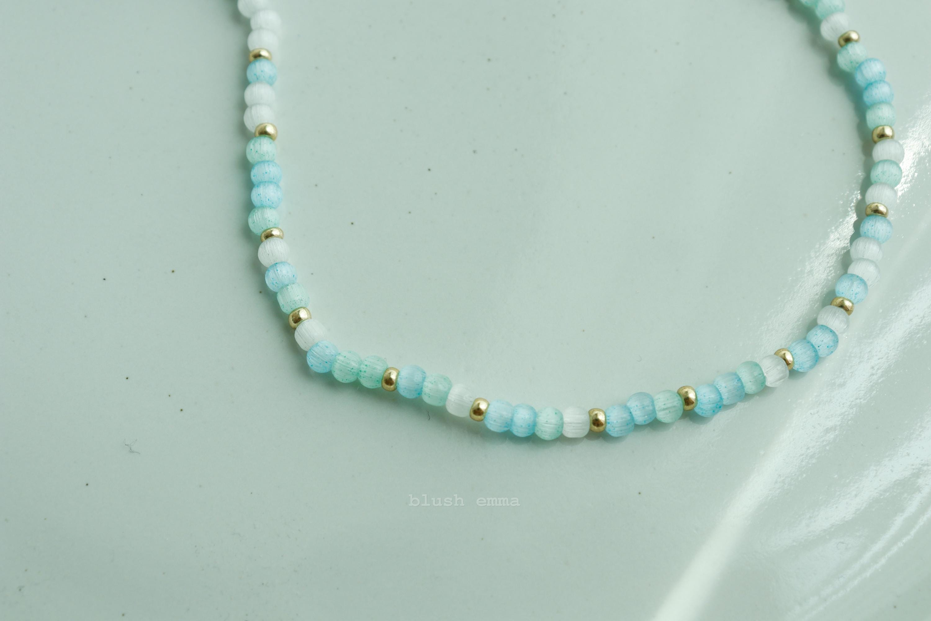 Translucent Aqua Boho Ombre Beaded Necklace