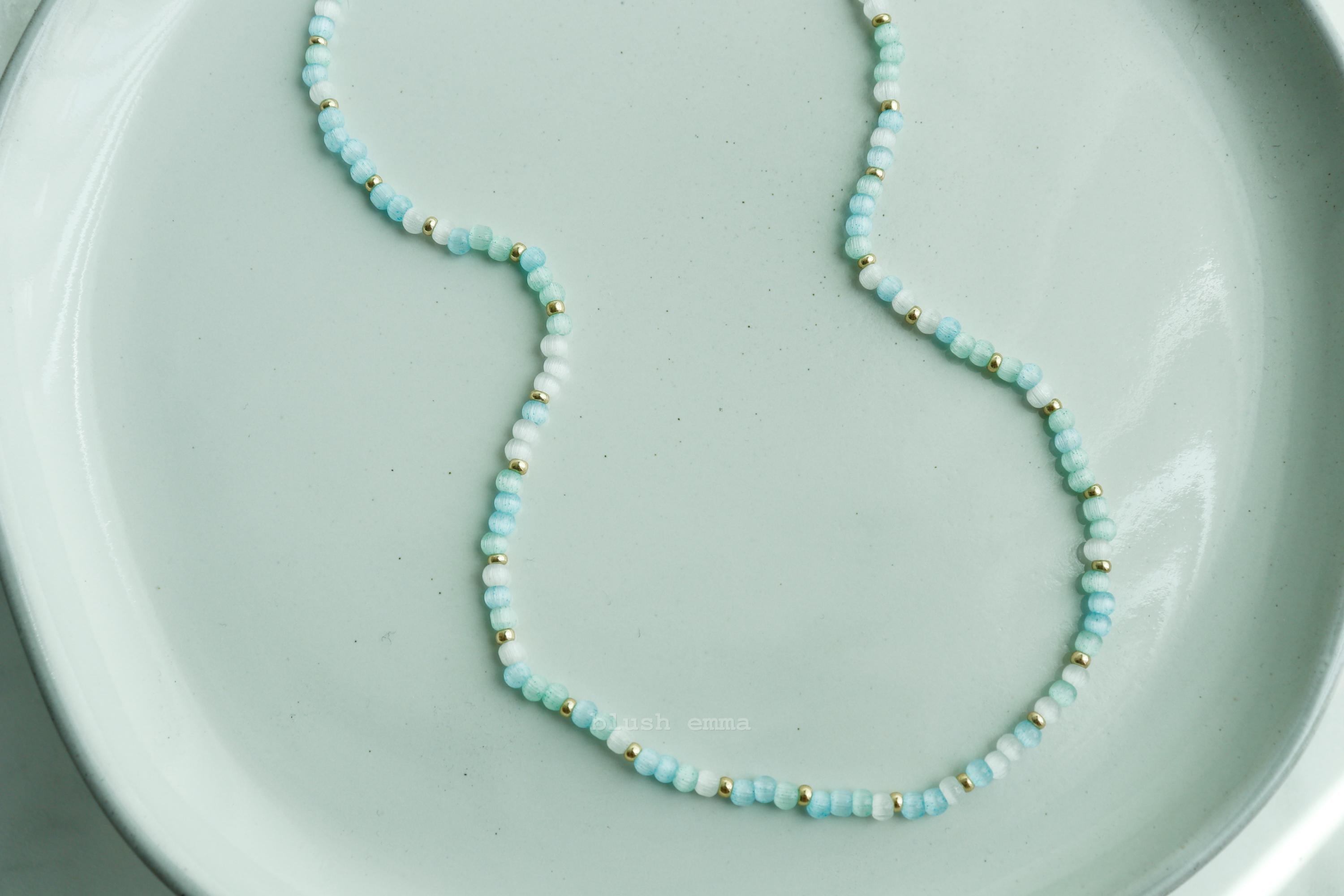 Translucent Aqua Boho Ombre Beaded Necklace