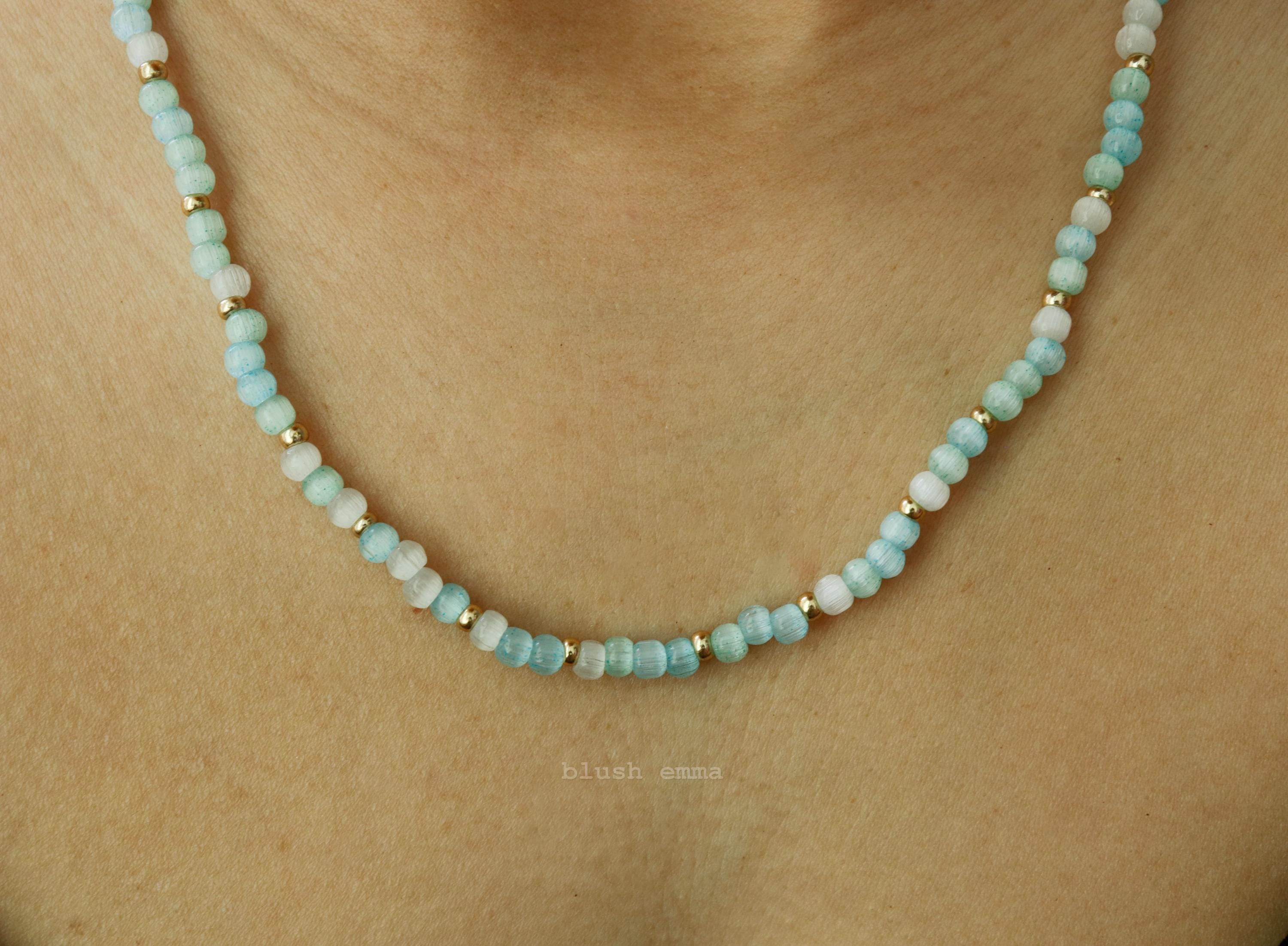 Translucent Aqua Boho Ombre Beaded Necklace