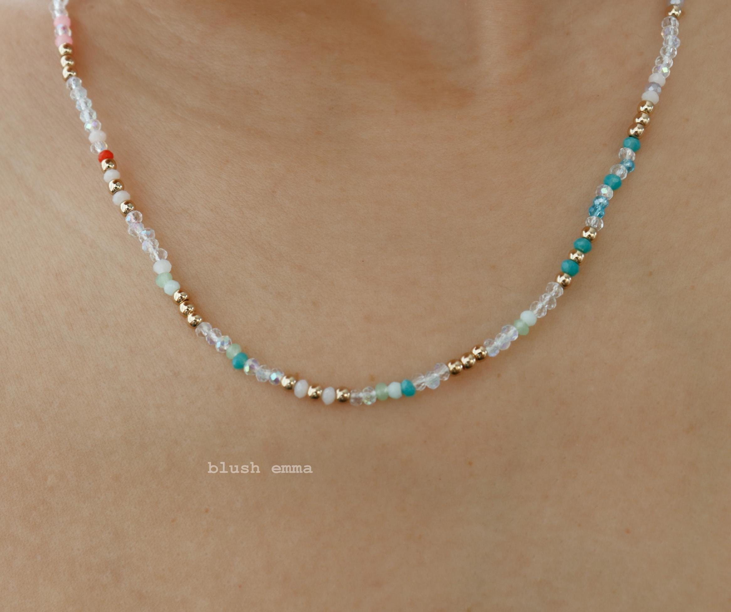 Pastel Mermaid Rainbow Small Crystal 1.5mm Full Beaded Necklace