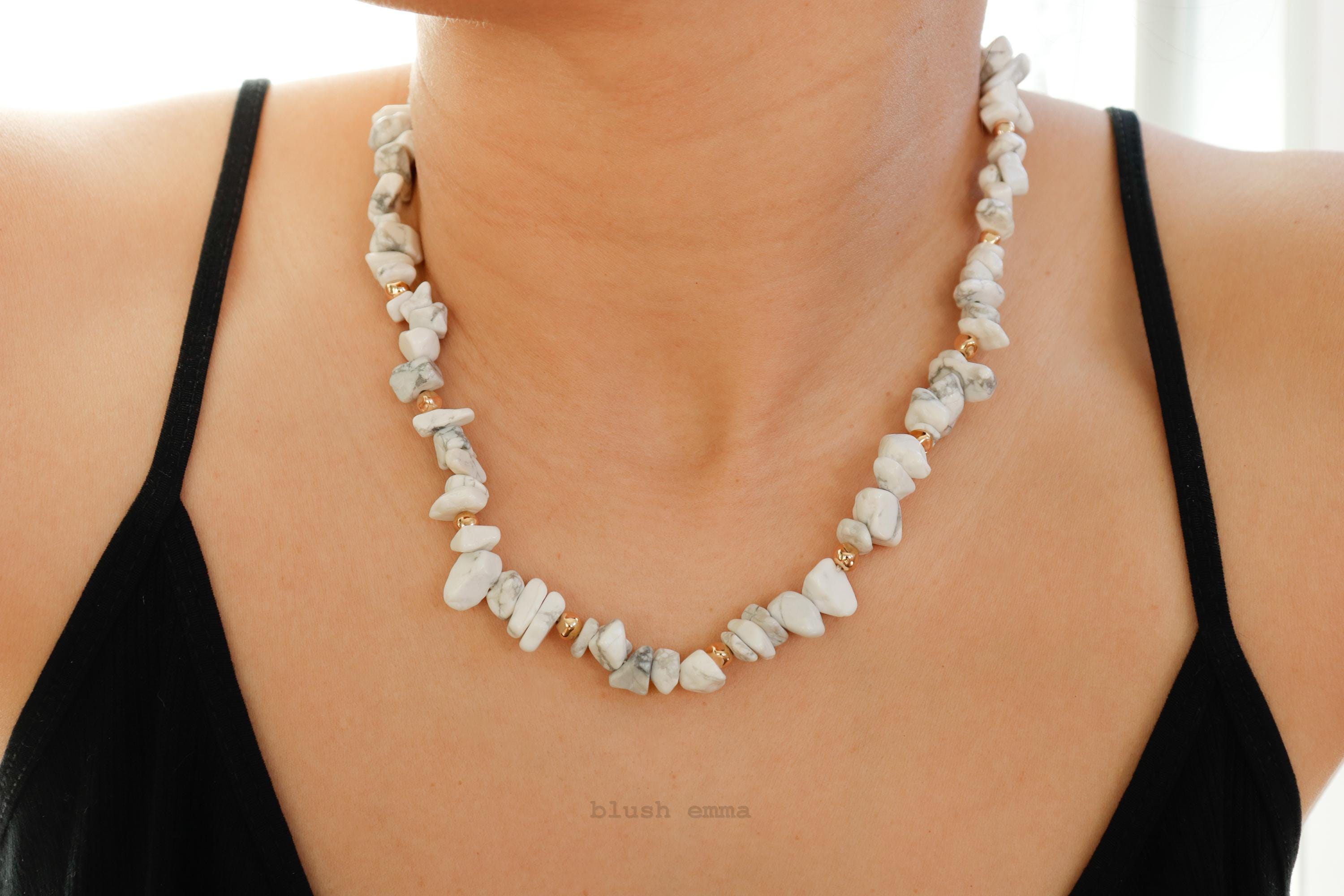 Semi-Precious White Stone Beaded Necklace Toggle Closure