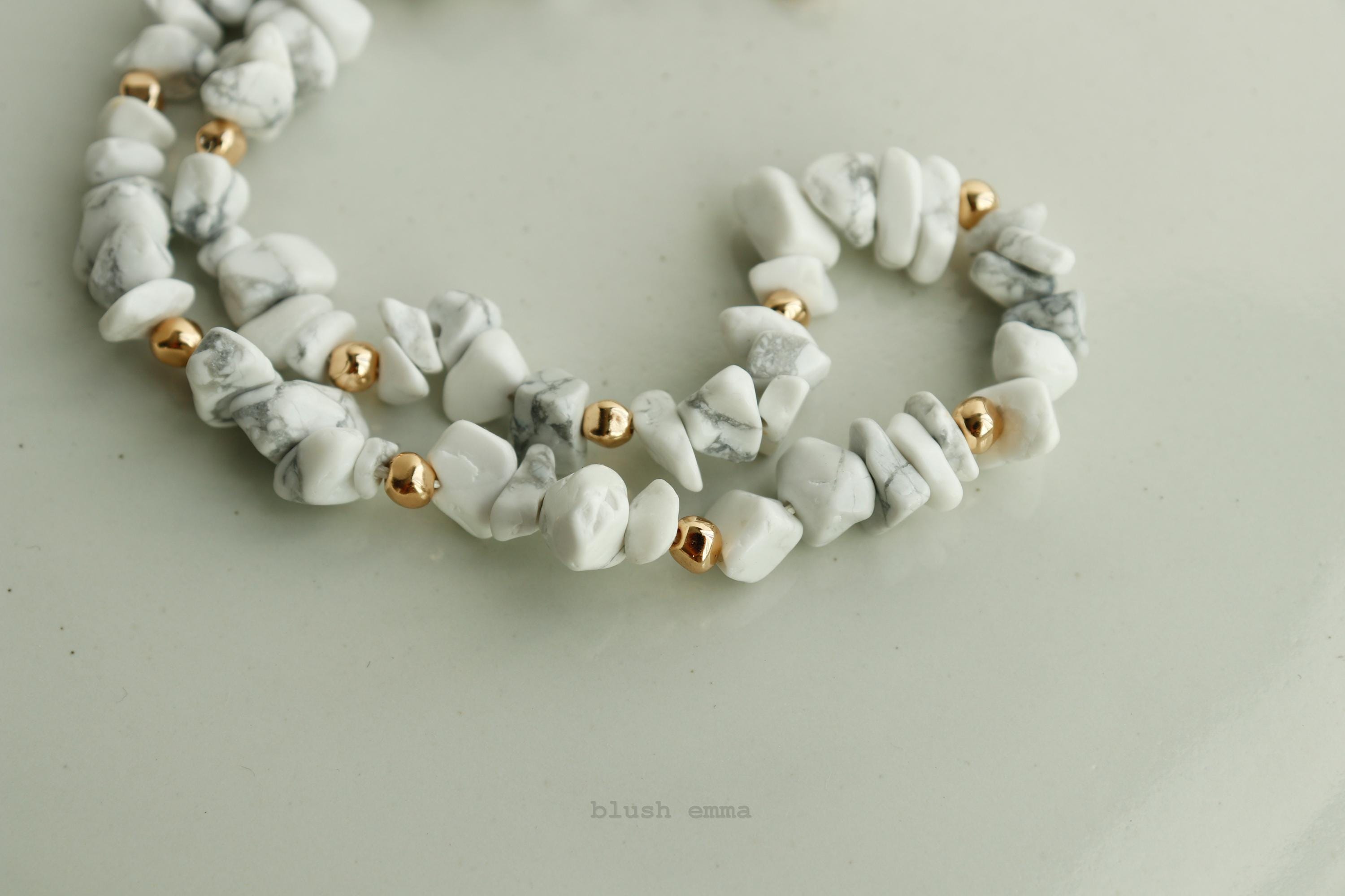 Semi-Precious White Stone Beaded Necklace Toggle Closure