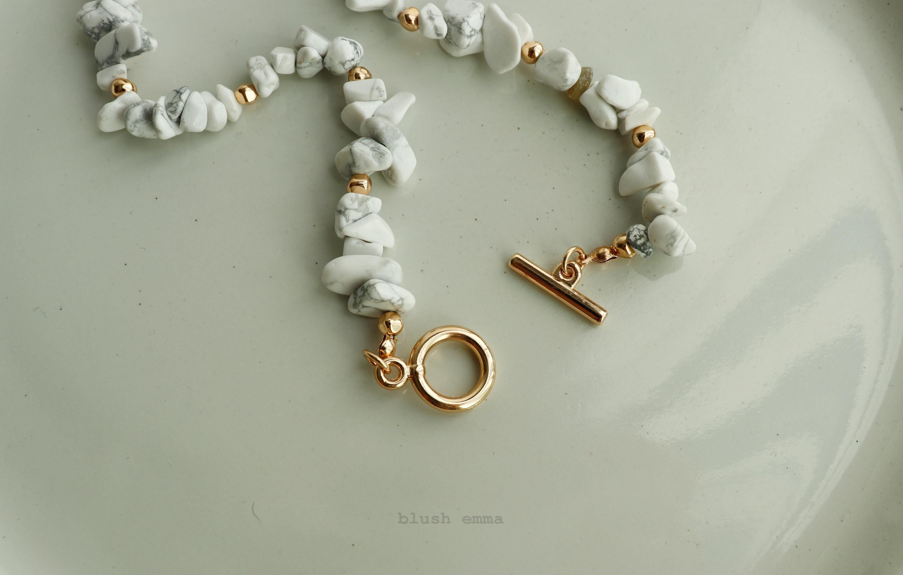 Semi-Precious White Stone Beaded Necklace Toggle Closure