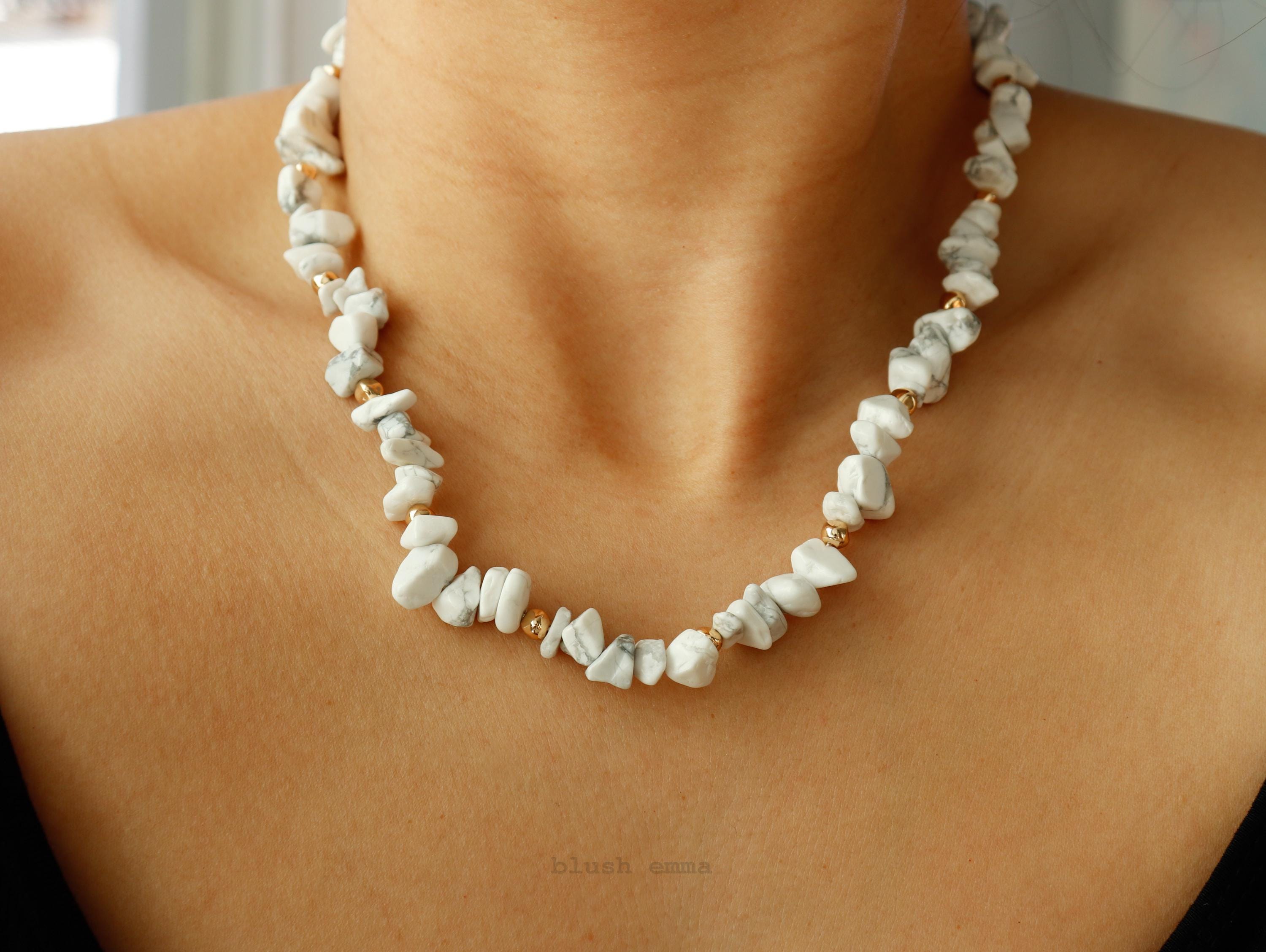 Semi-Precious White Stone Beaded Necklace Toggle Closure
