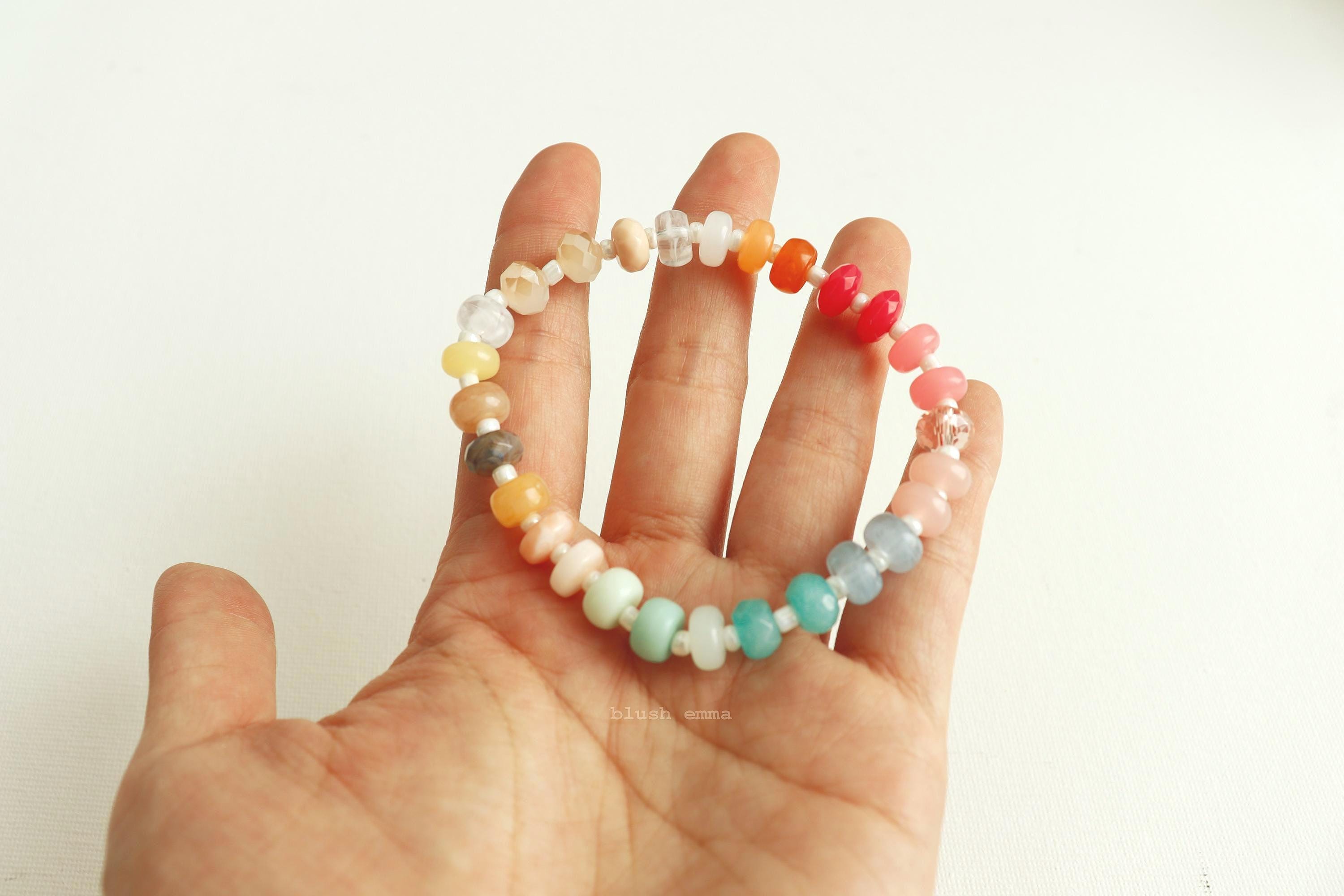 Pastel Rainbow Mixed Material Beaded Rondelle Bracelet
