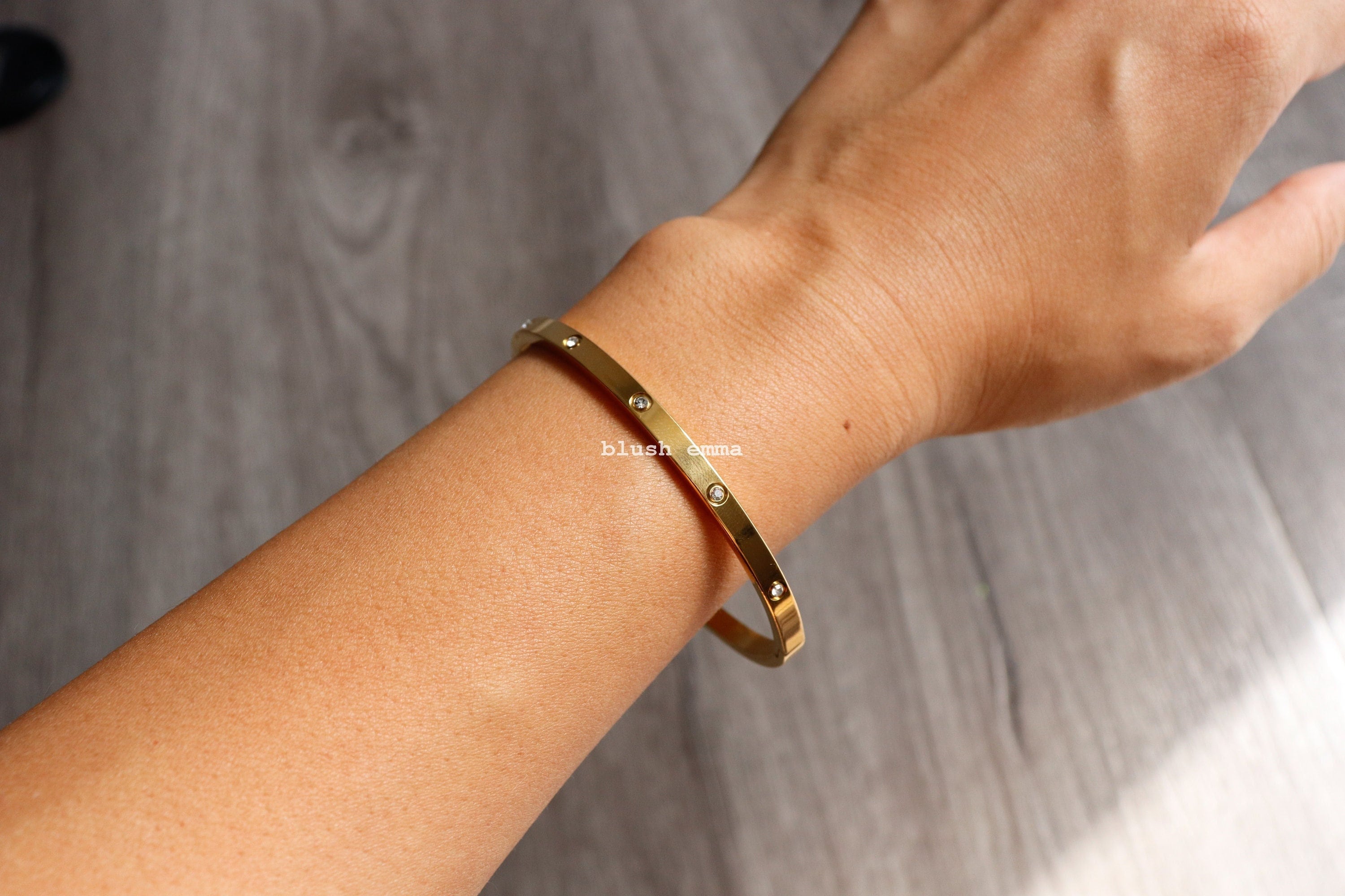 Stainless Rhinestone Paved Oval Cuff Latch Bangle Bracelet