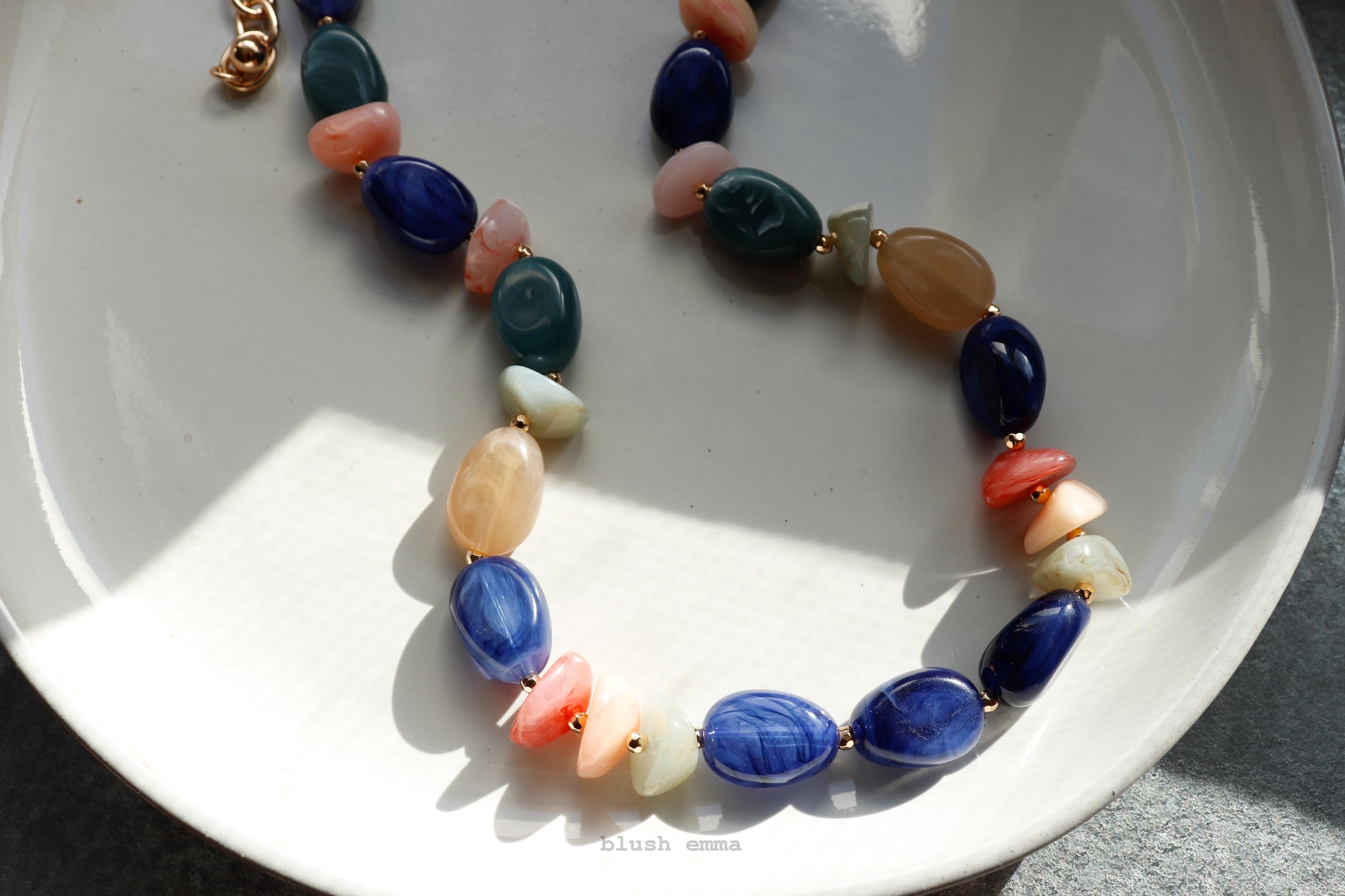 Navy Blue Chunky, Mixed Color Tone Beaded Necklace